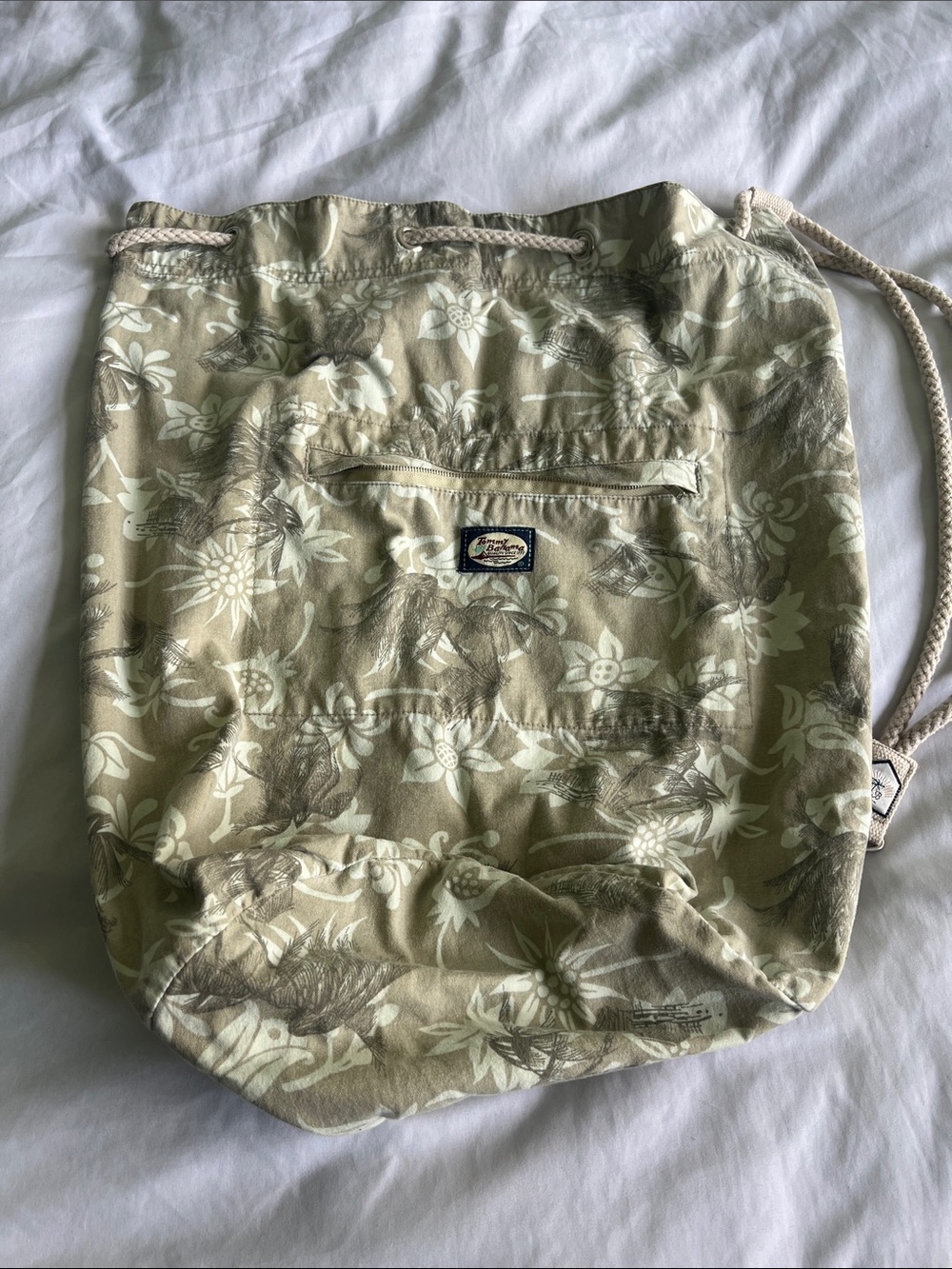 Tommy Bahama Beige Floral Drawstring Backpack
